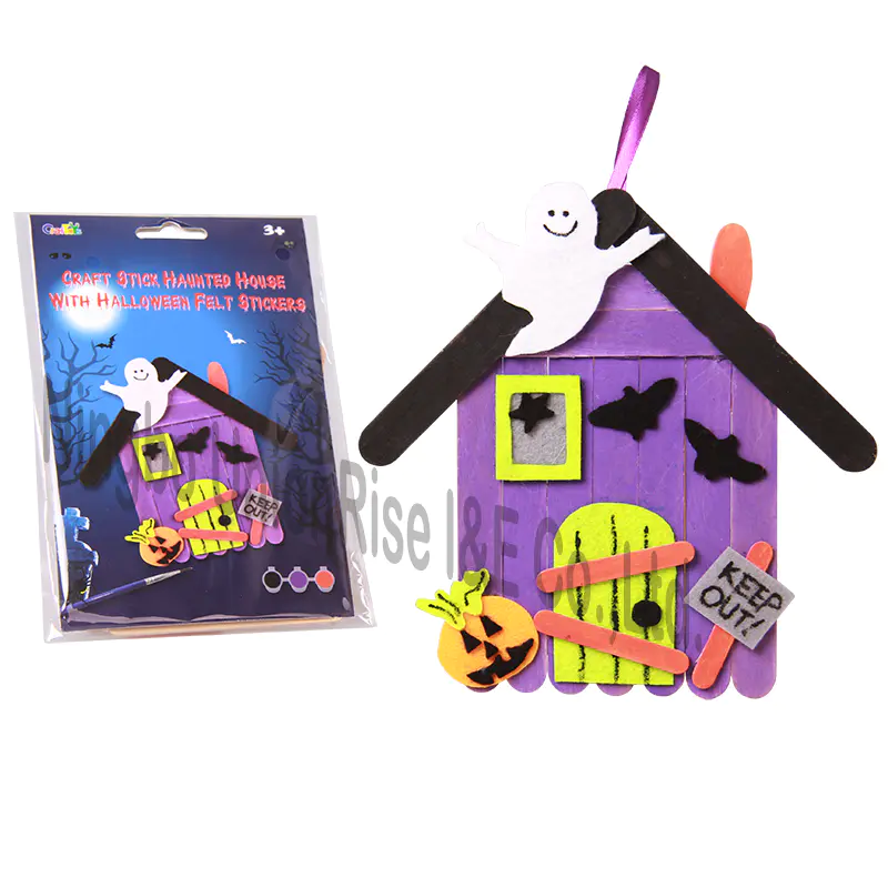 Craft Stick Haunted House With Halloween Felt Stickers