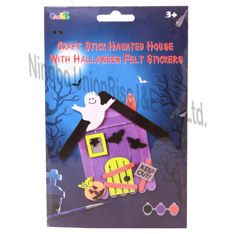 Craft Stick Haunted House With Halloween Felt Stickers